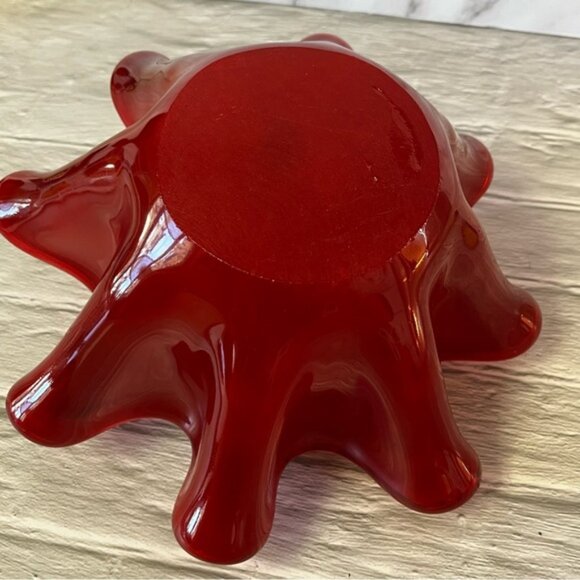 Murano Red White Cristal Swirl Handerkerchief Bowl/Vase Hand Blown - Picture 9 of 13